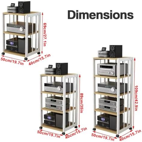 Heavy Duty AV Media Stand Cabinet - Adjustable Floor-Standing Audio Rack with Wheels & Shelves for Stereo Components