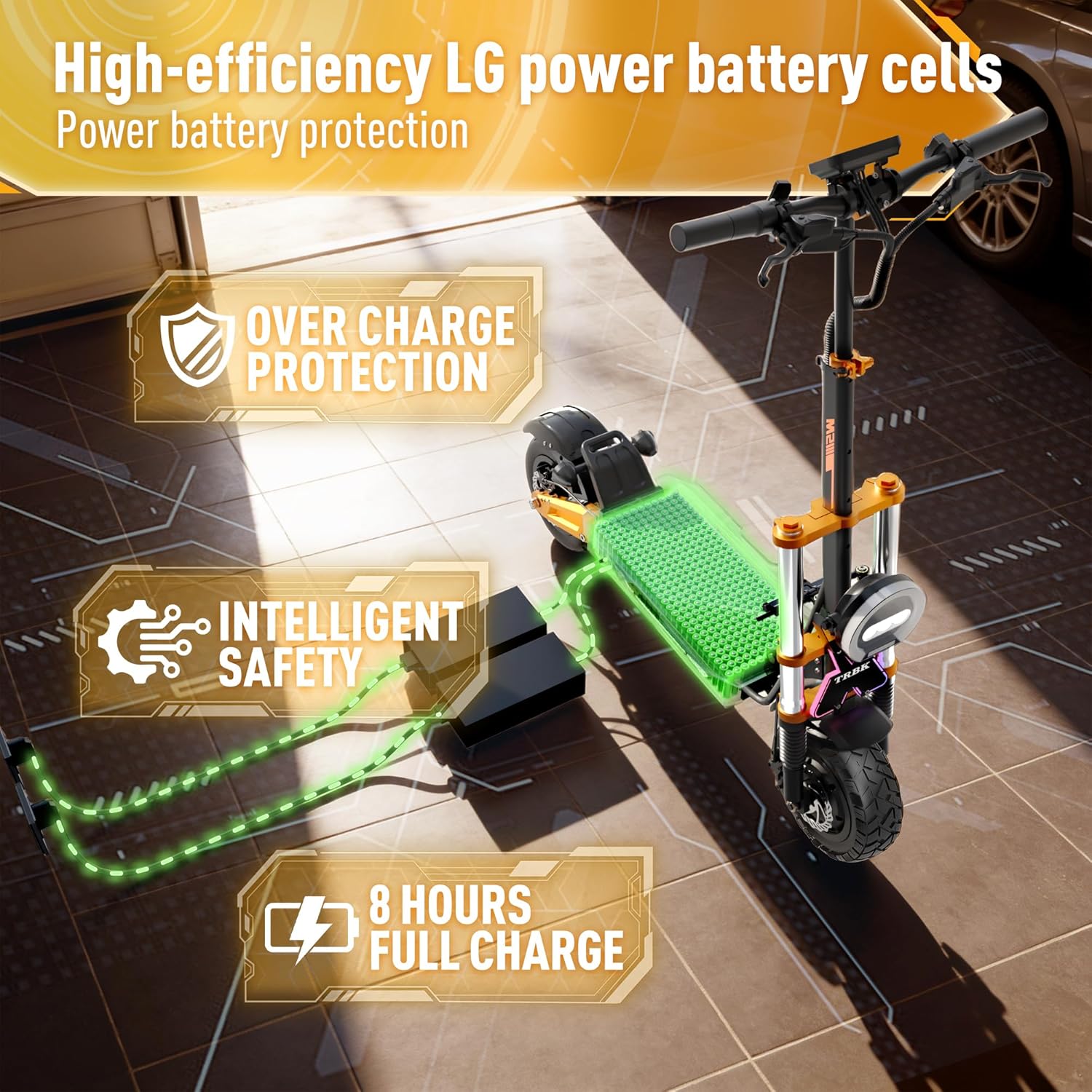 TRBK-M2 72V10000W Dual Drive Off-Road Electric Scooter, 11-inch All-Terrain Tires, 60 mph Top Speed, 35 AH Li-Ion Battery, 62 Mile Range, Hydraulic Brakes/Shock Absorption,Smart Large Screen with Seat