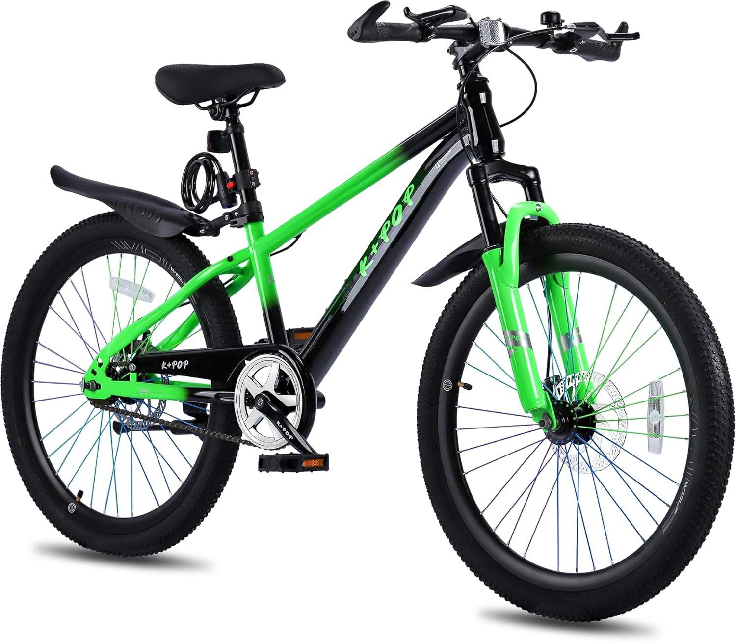20 24 Inch Kids' Mountain Bike, Front Suspension Fork Kids' Bicycles for Boys Girls, Single Speed Bikes for Girls Boys Ages 8-12, Front and Rear Disc Brakes, Adjustable Seat Height