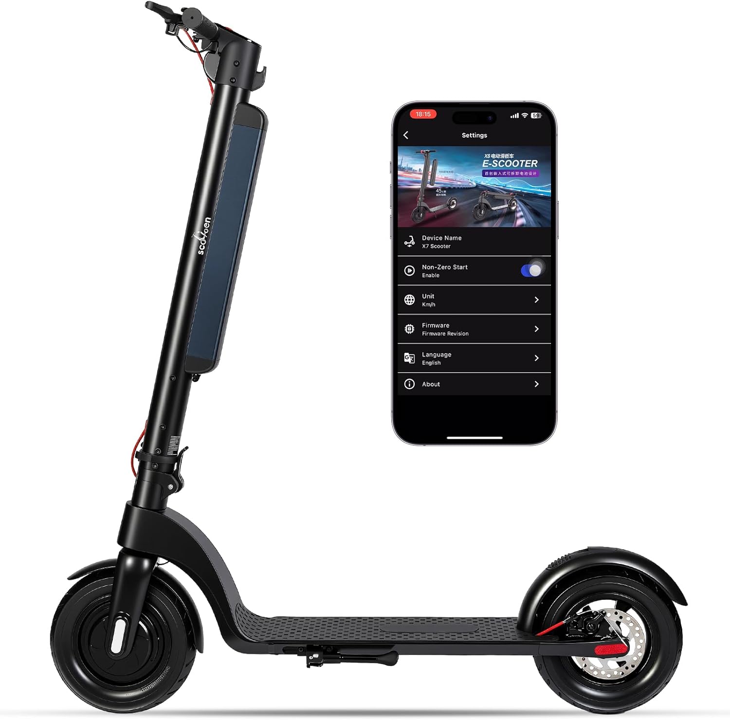 Electric Scooter Adults with Removable Battery, 20 Mph Max Speed E Scooter for Adults Powerful Motor, 28 Miles Long Range Foldable Escooter, 10’’ Pneumatic Tires, Dual Brake, App, X8 Scooter