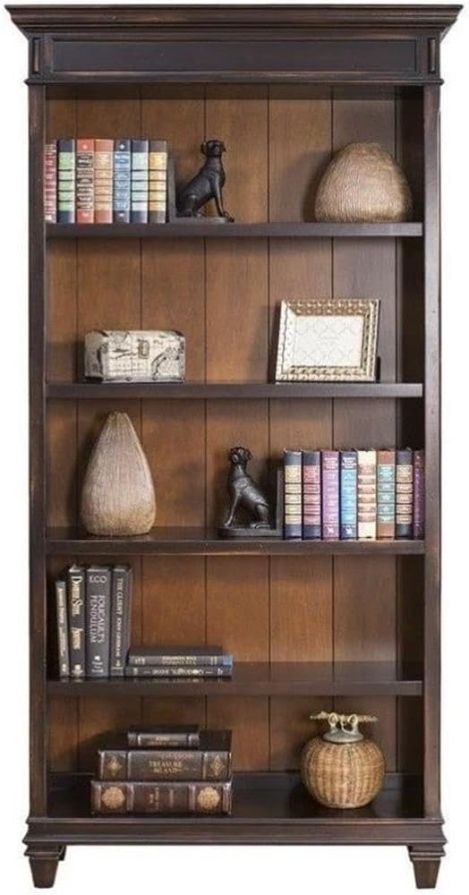 Beaumont Lane 4 Shelves Traditional Wood Bookcase in Distressed Black