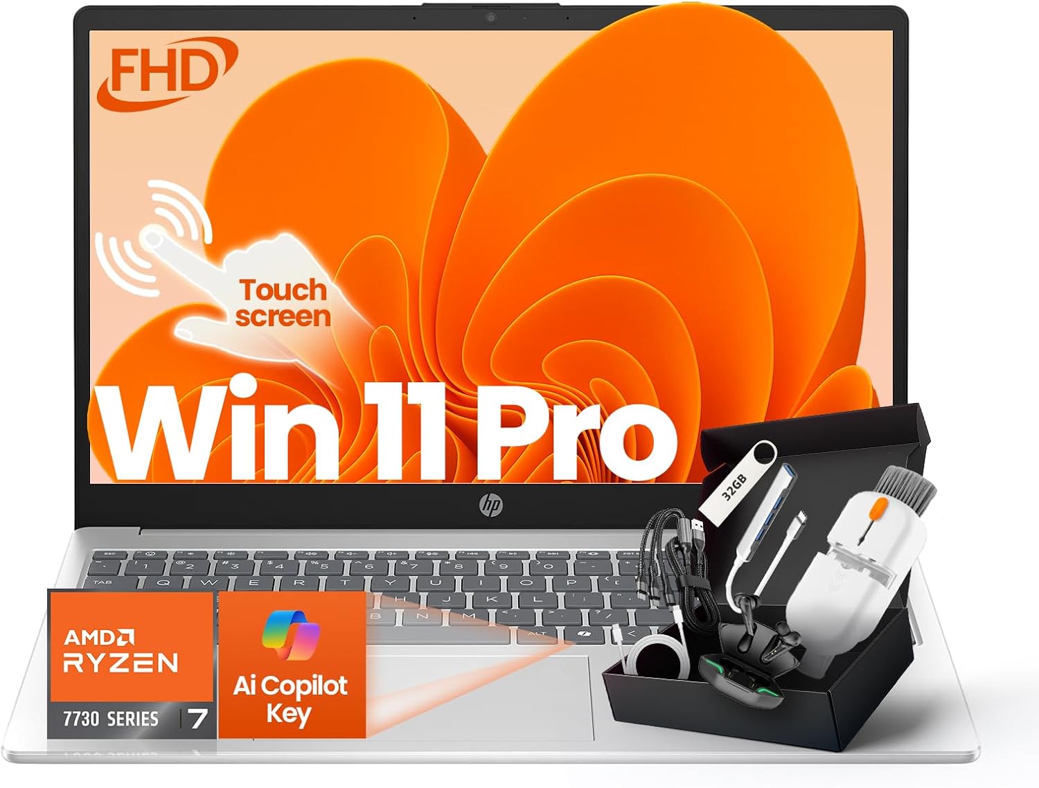 HP 2025 Updated 15.6 inch Touchscreen Business laptops, Powerful AMD Ryzen 7 7730U (8 cores), Copilot Key, Wi-Fi 6, Numeric Keyboard, Windows 11 Pro, SXK Accessories (64GB RAM, 2TB SSD)