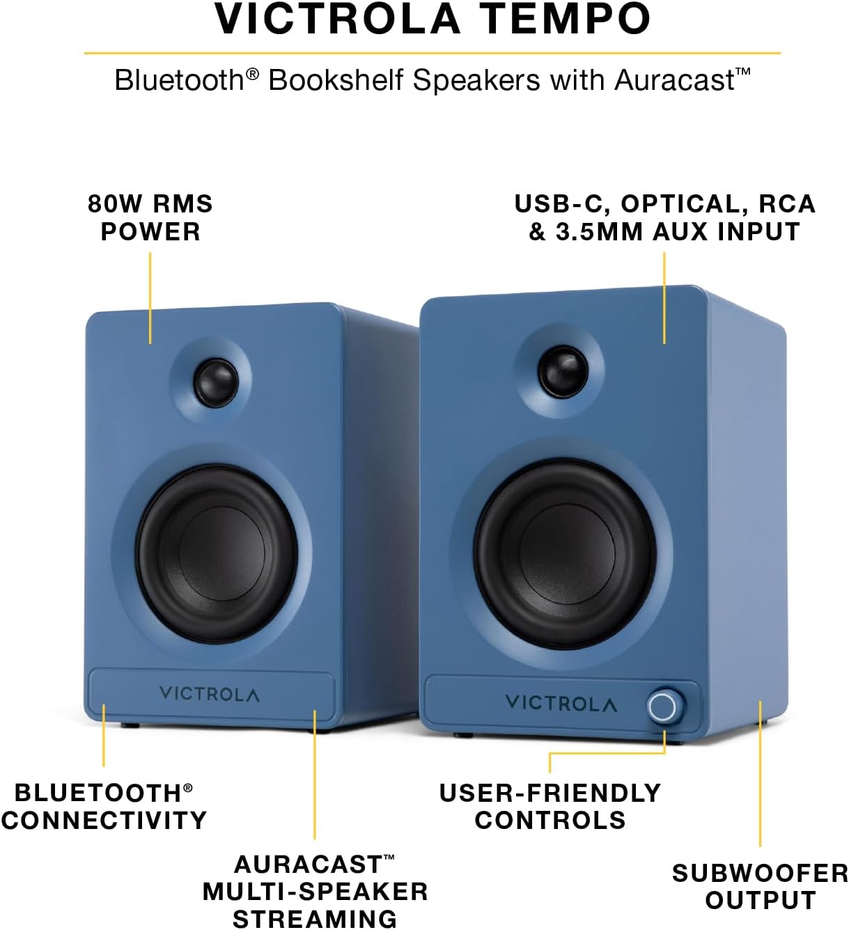Victrola Tempo Bluetooth Bookshelf Speakers Room-Filling Sound