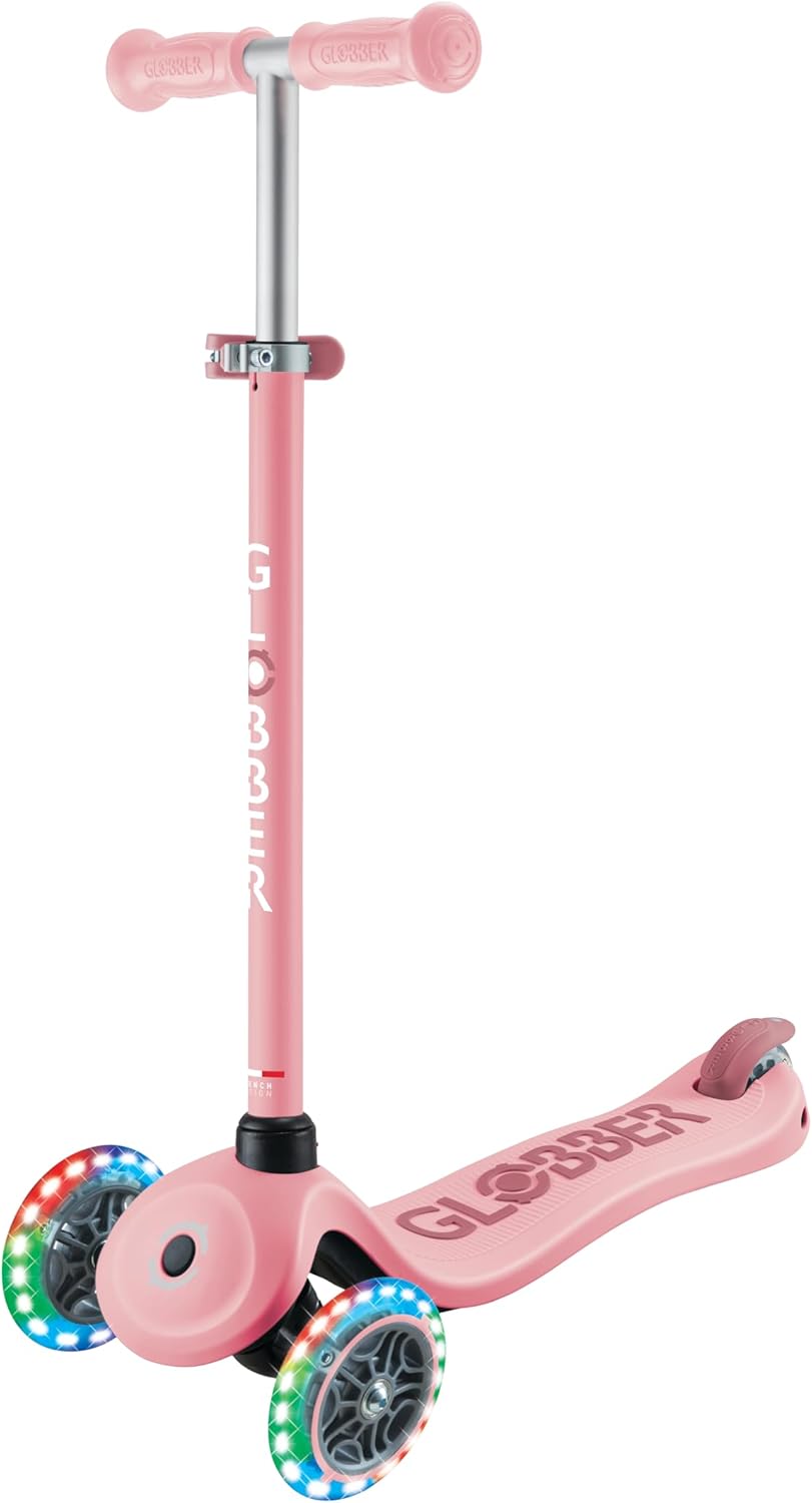 Globber GO•UP Sporty Lights – Scalable Scooter with 3 Wheels with Seat – Children from 15 Months – Pastel Pink