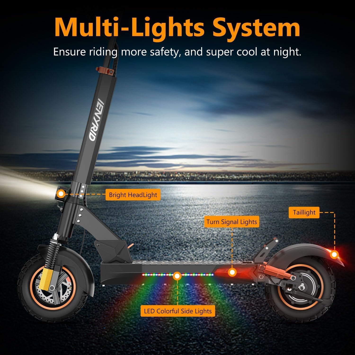 iENYRID Electric Scooter Adults, Commute E Scooter with Seat 1000w Peak Output Motor 28mph Fast Speed 30miles Max Range 10inch Air Tires, Dual Suspension, 48V/12.5Ah Battery Foldable Portable - Orange