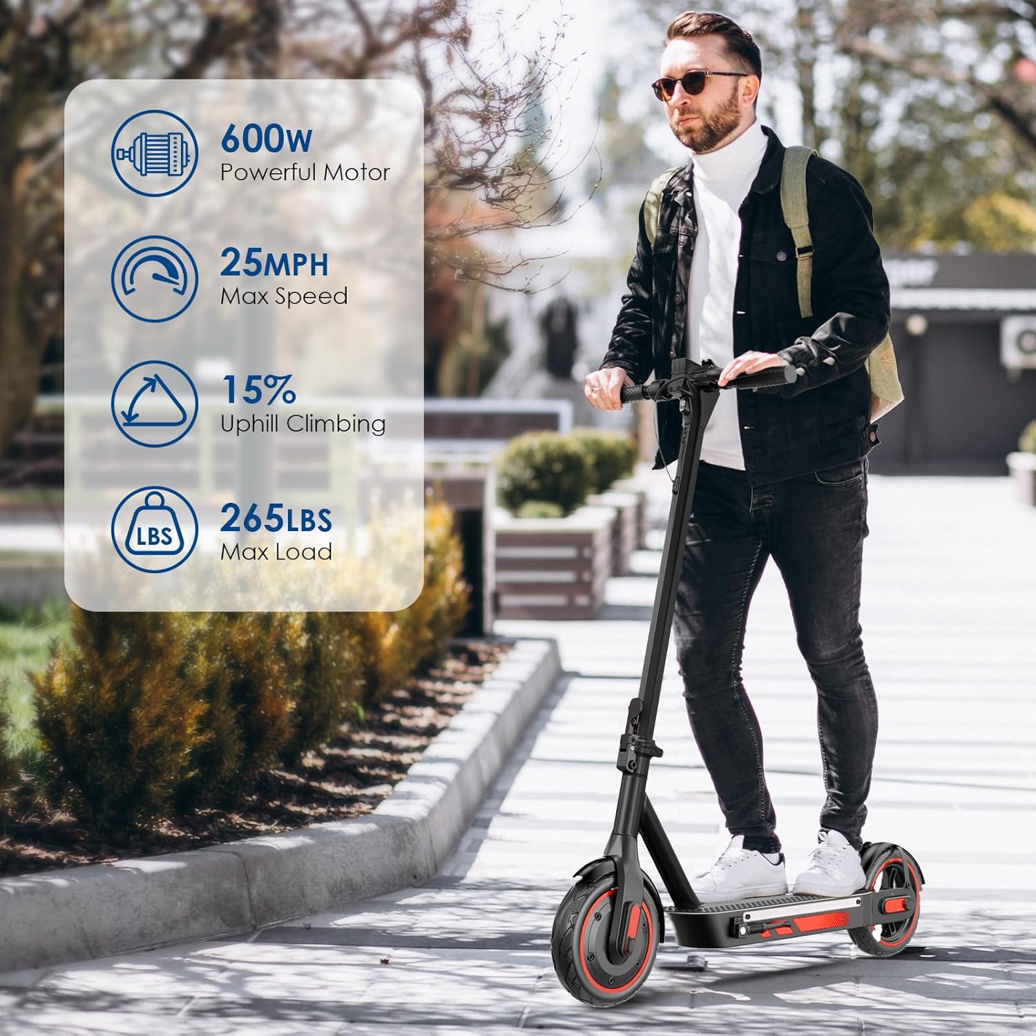 Electric Scooter for Adults,350W/500W/600W Powerful Motor,8.5/10” Tires,Up to 19/25 MPH,15/22/28 Mile Range,Dual Braking System,Foldable Lightweight EScooter for Young,Max Load 265 LBS,APP Control