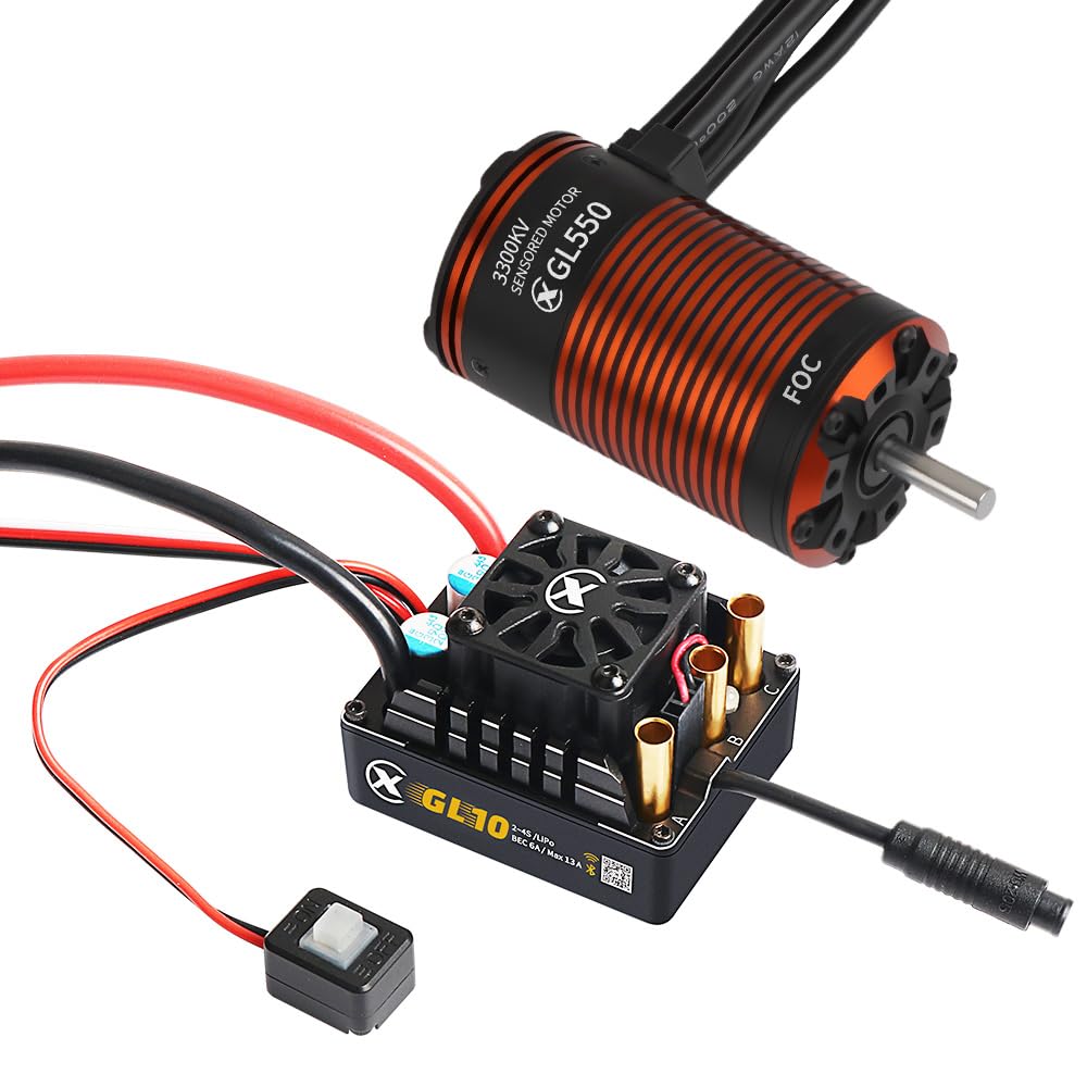 XC GL550&GL10 APP Controls Sensored Brushless Motor and FOC ESC Combo,80A Current,2-3S Lipo,6.0/7.4V BEC,IP67 Water Proof,3300KV FOC Motor,Applicable to:1/10 1/8 Crawler Off Road