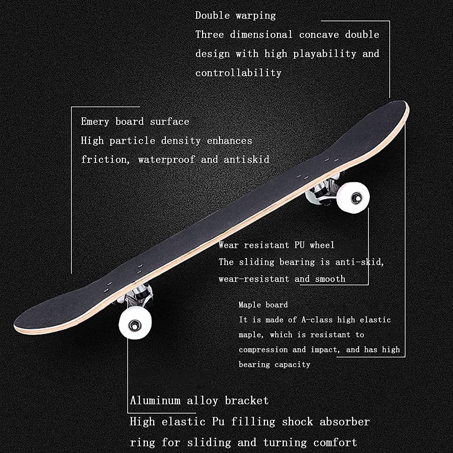 Four-Wheel Skateboard, 7-Layer Maple Deck, Beginner Professional Standard Double kickboard