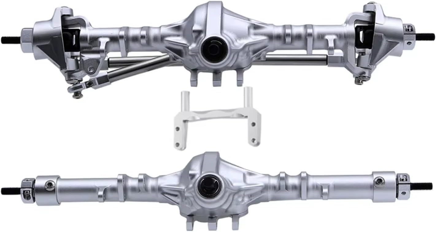 Compatible with Axial 90046 1/10 RC Crawler Car Upgrade Parts CNC Aluminum Front Rear Straight Complete Axles Set RC Front and Rear Axle(Silver,1Set)