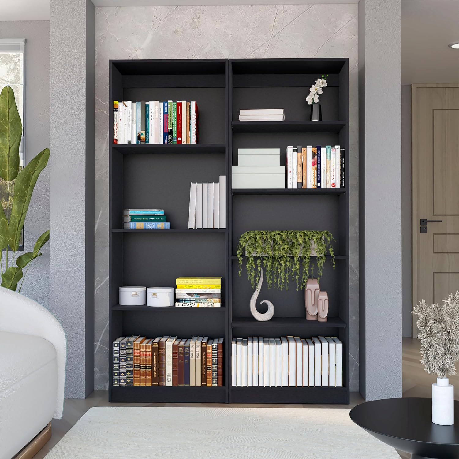 Benicabaly Maximize Living Space with Black 2 Piece Living Room Set, Includes Two Stylish Bookcases with Ample Storage
