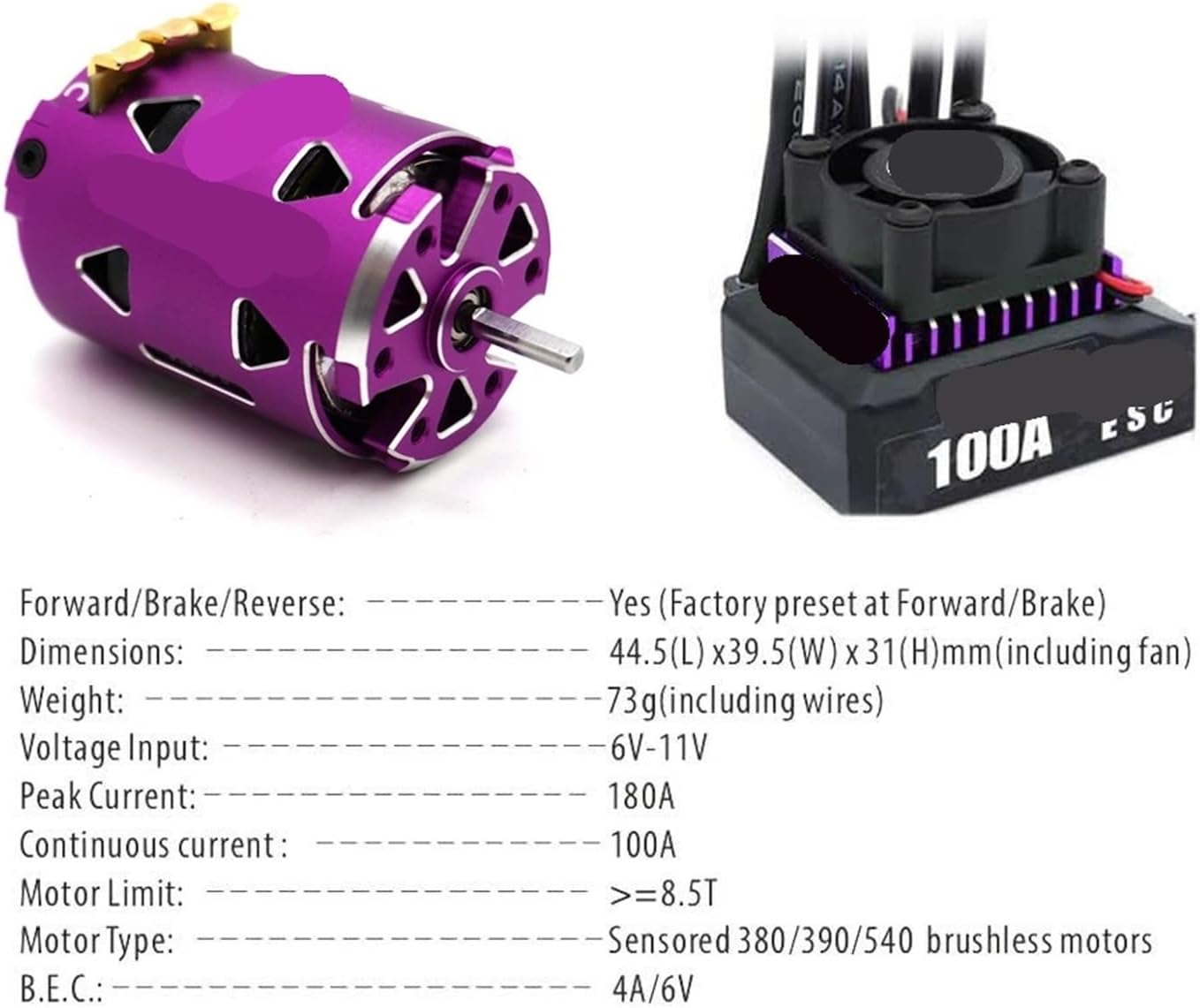 100A ESC with CH10 540 brushless Motor Combination 3.175mm Shaft(CH10 10.5T 100A)