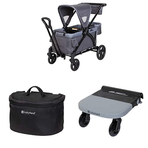 Bundle of Baby Trend Expedition 2-in-1 Stroller Wagon PLUS, Ultra Grey + Storage Basket + Smooth Wheel Ride-On Stroller Board