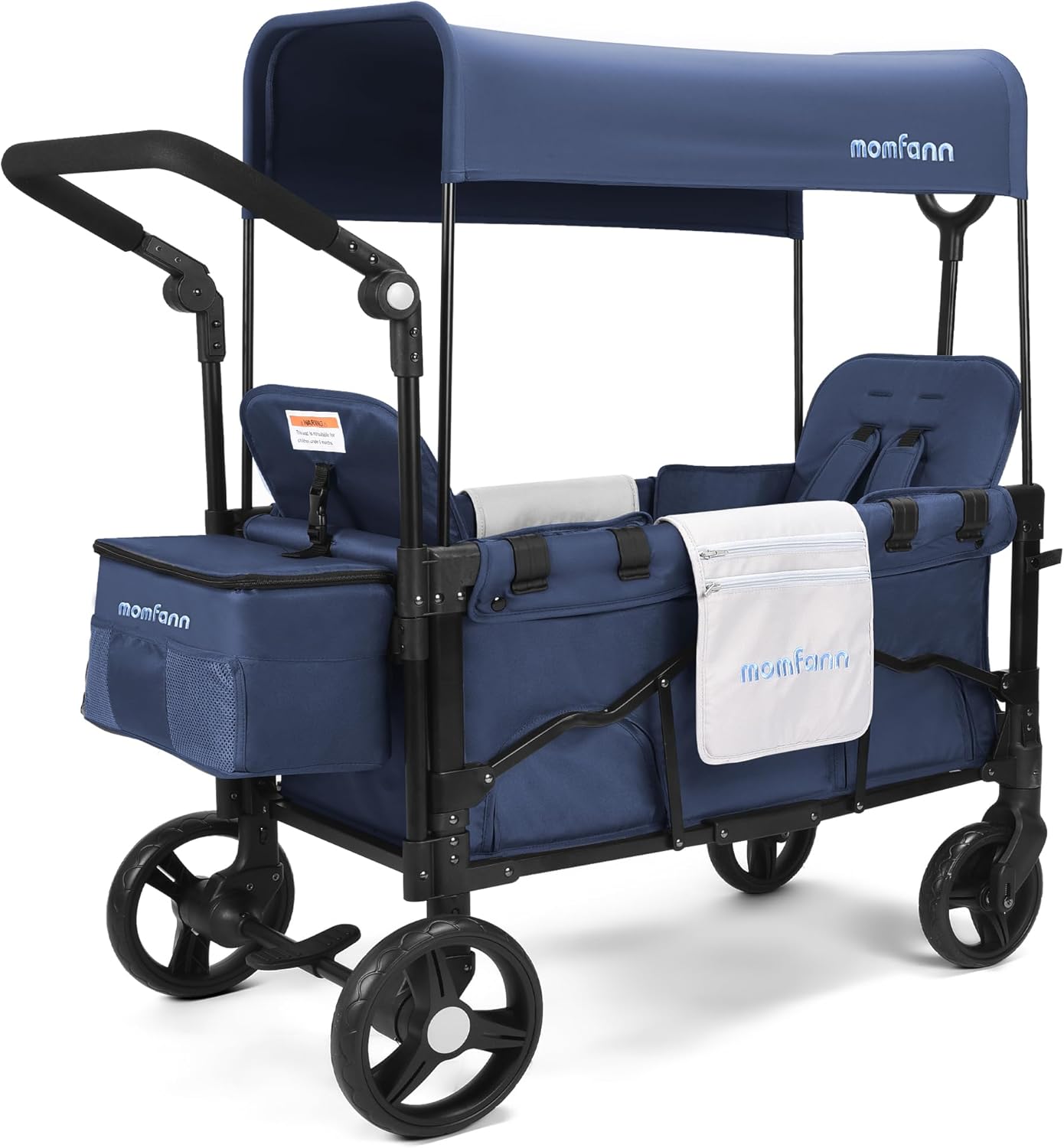 Stroller Wagon for 2 Kids, Baby Wagon Stroller with Adjustable Handle for Infants and Toddlers Includes Canopy & Organizer, Foldable and Convenient for Storage, Blue