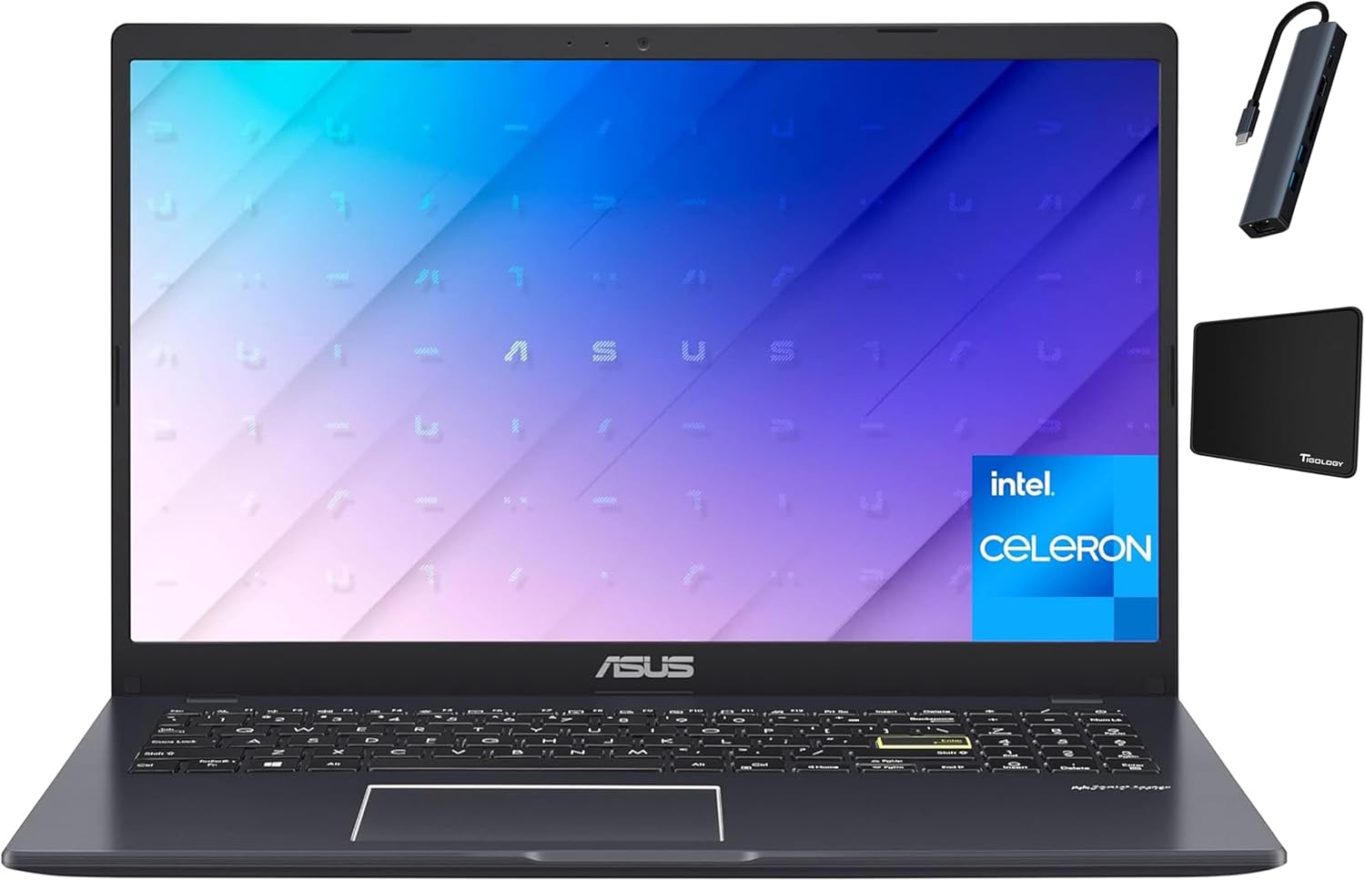 ASUS L510 Ultra Thin Laptop, 15.6 FHD Display, Intel Celeron N4020, 4GB RAM, 128GB eMMC, 1 Year Microsoft 365 Included, 180 Degree Hinge, Win11 Home, Backlit Keyboard, Black with Accessories