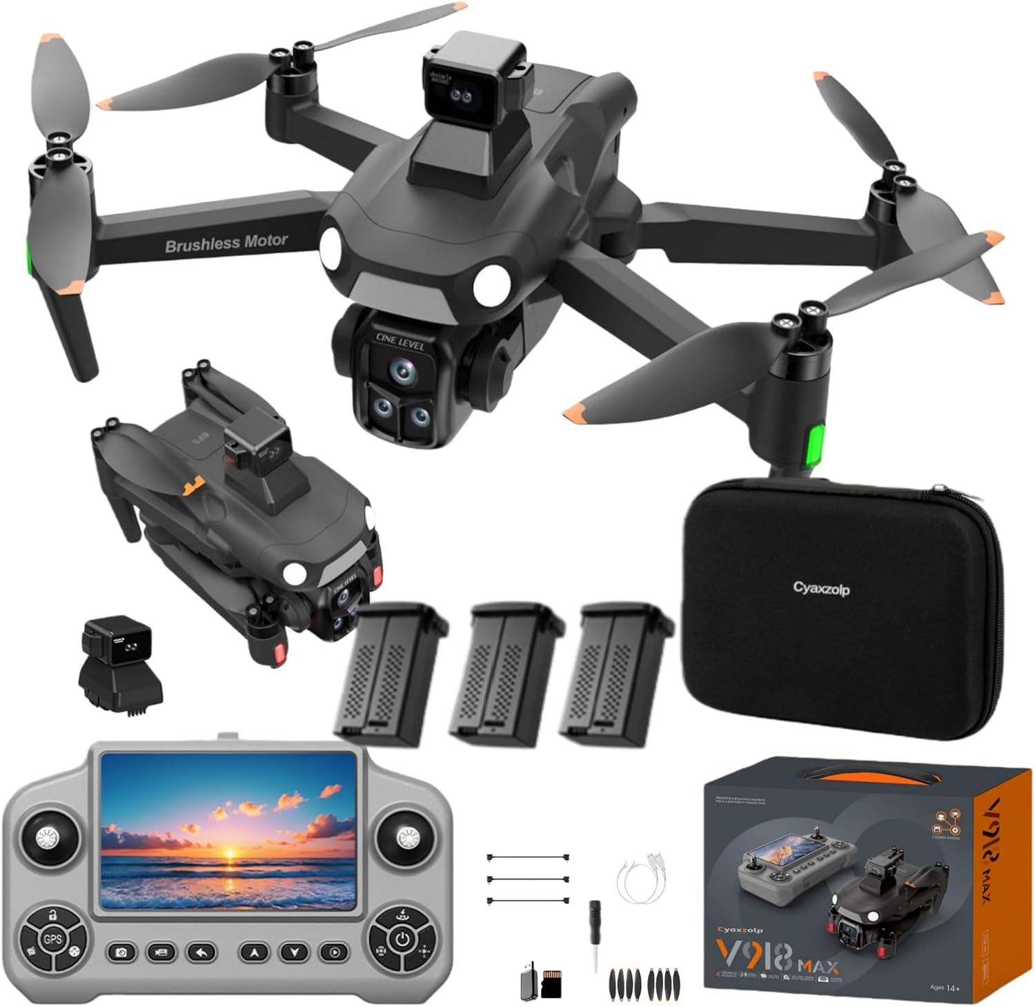 Drone with 8K Camera Drones for Adults,4.5-inch LCD High-definition Large Display Screen Remote Control Quadcopter,3 Batteries, 5G HD Brushless GPS Drone Auto Return, Obstacle Avoidance (Black and Orange) (Black)