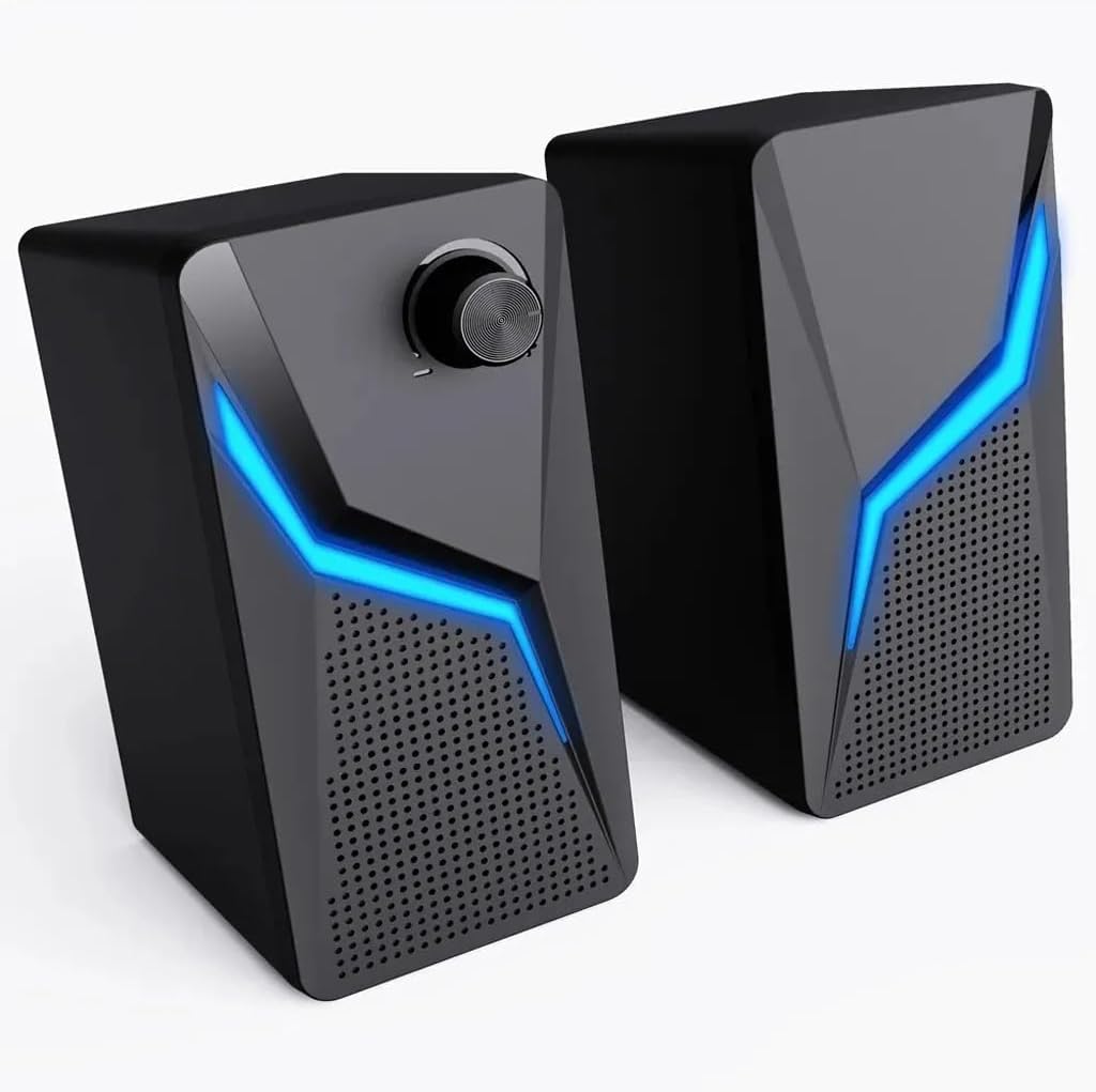 Computer Gaming Speakers PC Sound Box Stereo Microphone Wired with LED Strong Bass 2.0 Loudspeaker