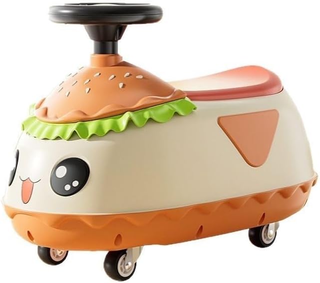 Wiggle Scooter Wiggle Car for Kids Ride on Toys Cute Hamburger Shape Twist Cars with Anti-roll Design Music Lights(Orange)