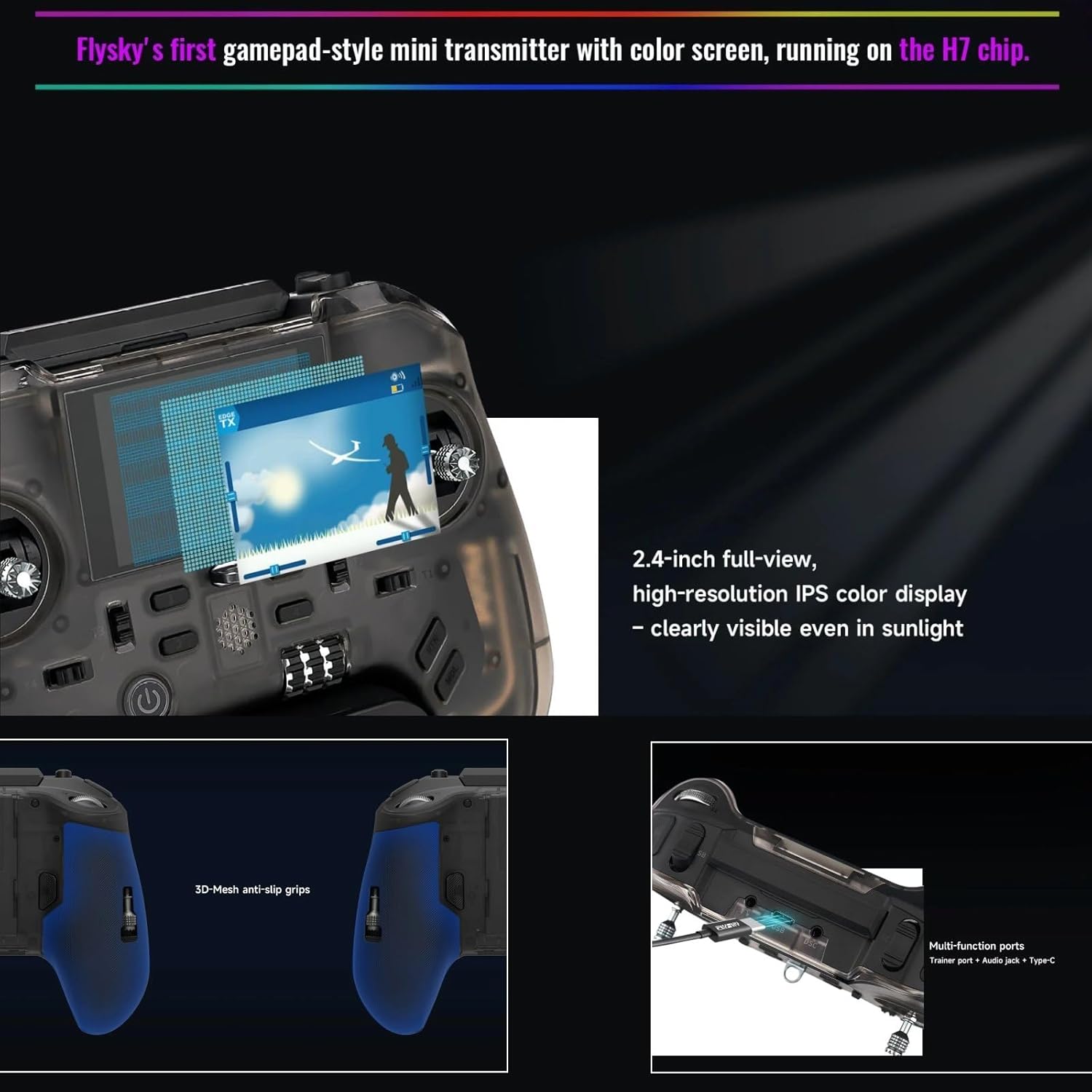 Flysky ProArt PA01 RC Transmitter, 2.4GHz, 18/32CH, 2.4'' IPS Screen, for FPV Drone/RC Helicopter/Airplane/Car/Boat