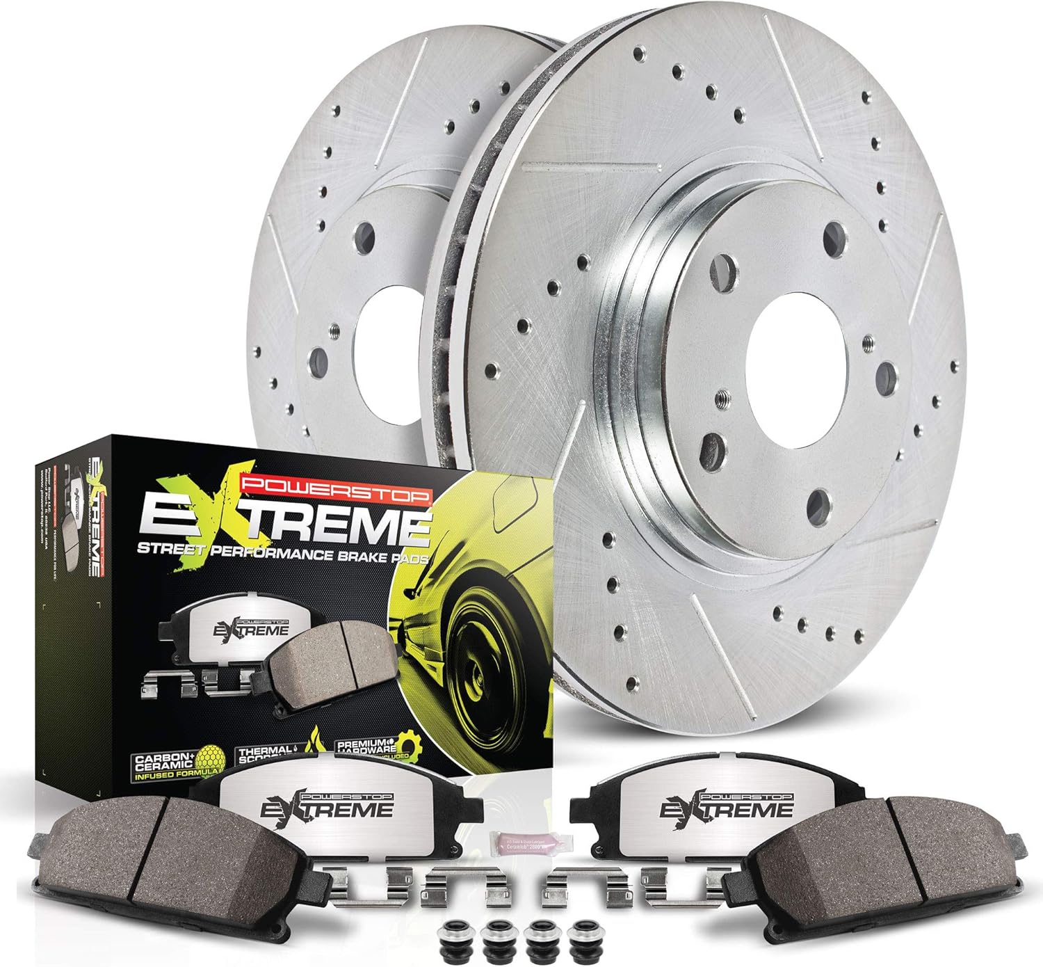 Power Stop K8418-26, Z26 Front Brake Kit-Drilled/Slotted Brake Rotors & Carbon Ceramic Pads For GS200t, GS300, GS350, GS450h, RC200t, RC300, RC350 [Model Specific]