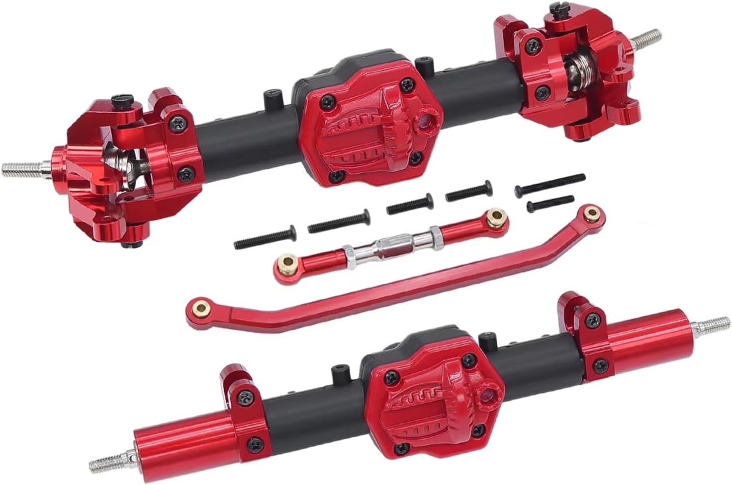 RC Front Rear Drive Axle Compatible with MN128 G500 MN86K MN86KS MN86S 1/12 Rc Crawler Car Upgrade Complete Front Rear Differential Straight Axle with Diff Gear(Black red,Front and Rear)
