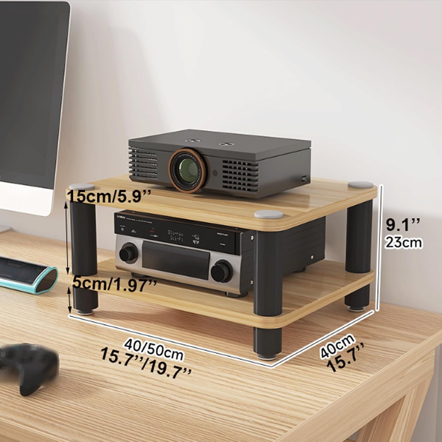 XMFBSY Medios 2/3/4 Tier AV Media Stand Desktop Open Stereo Component Cabinet Wooden HiFi Rack Audio Tower for DVD Player Game Console TV Box Organizer(Natural