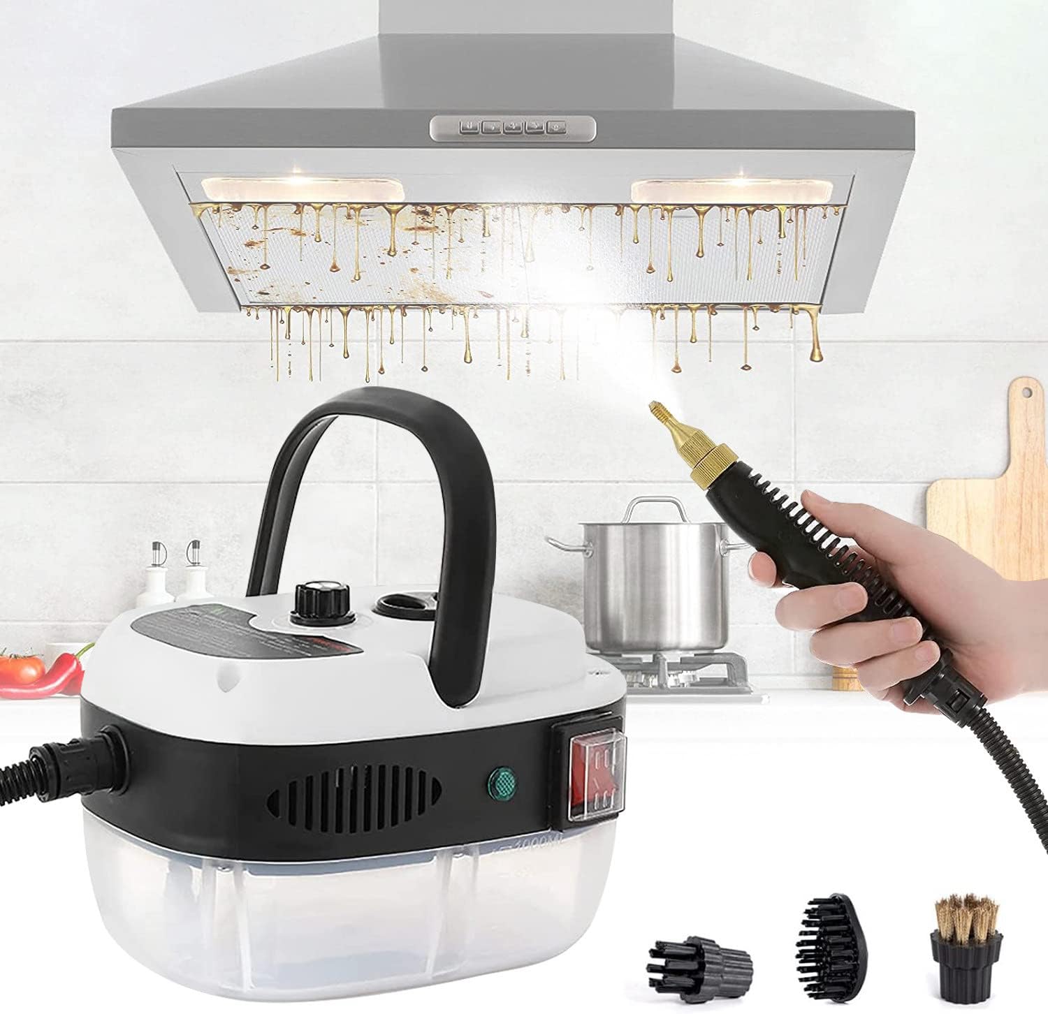 ZWEBY 2500W Steam Cleaner, High Temperature Pressurized Steam Cleaning Machine with 3 Brush Heads, Fast Heating Steam Engine for Kitchen Furniture Bathroom Car