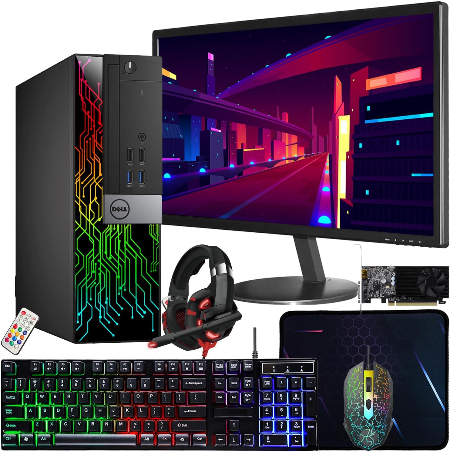Dell OptiPlex 5060 SFF RGB Computer PC, Intel Core i5-8500, RX 550 4GB GDDR5, 32GB RAM, 512GB NVMe, 1TB HDD, 22 Inch HDMI Monitor, Gaming Headset, WiFi, Bluetooth, Windows 11 Pro (Renewed)