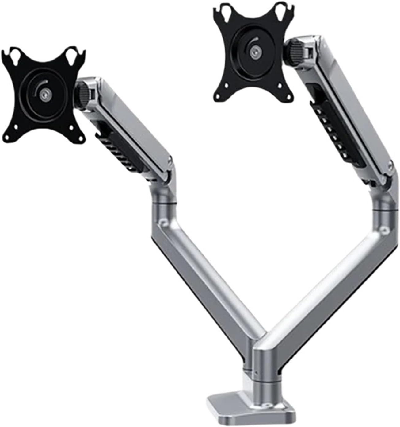 V8-2S aluminum desktop 17-32 inch dual monitor stand mechanical spring arm lifting full dynamic TV monitor installation load 11 kg each(Silver)