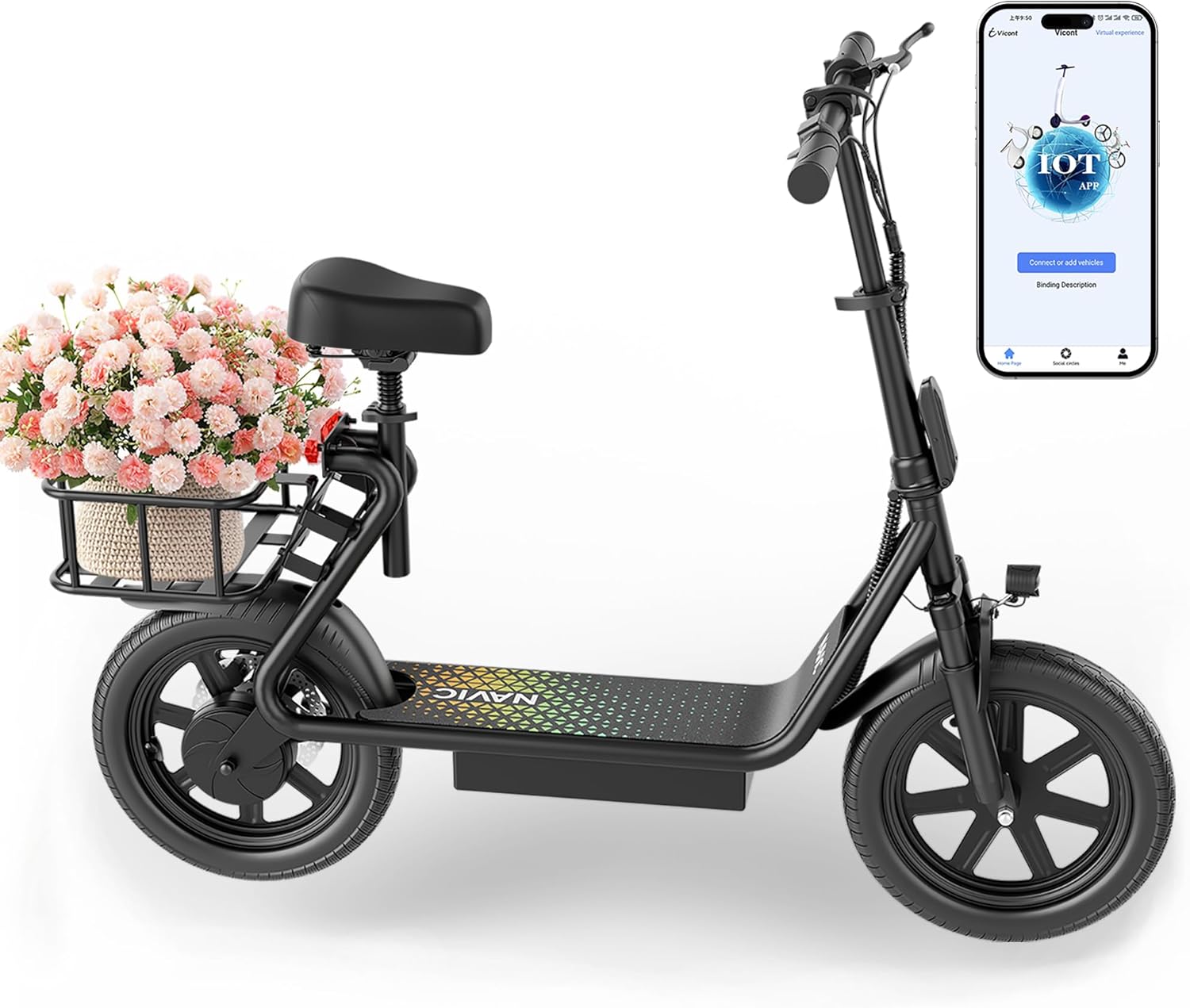 NAVIC Electric Scooter Adults,Max 19/27/49 Miles Ranges,Top Speed 19/22 mph,350/500W Peak Motor, Folding E-Scooter with Dual Braking Dual Suspension