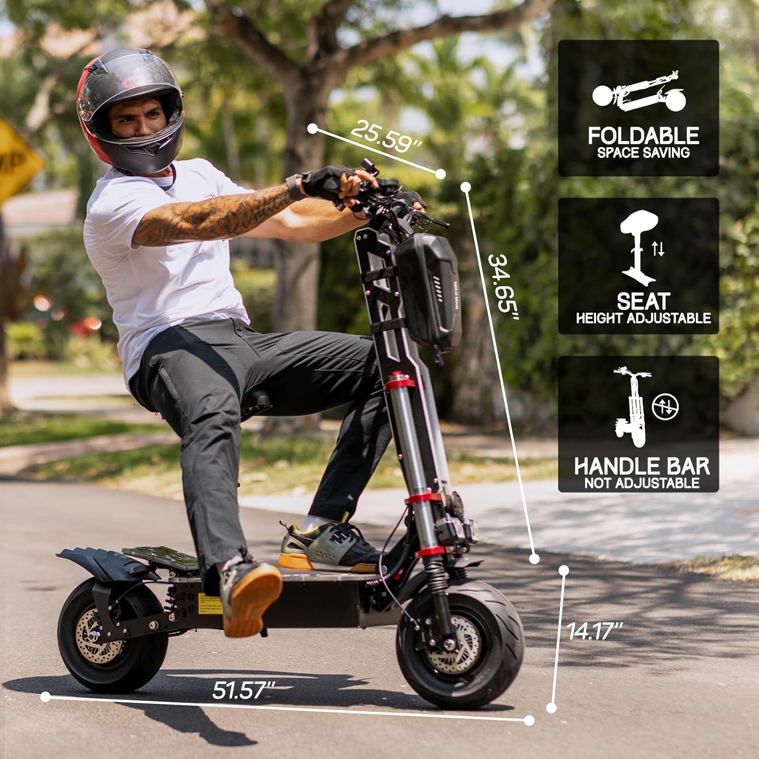 Electric Scooter Adult K8 6000w Dual Motor, Max Speed 50MPH Range 70 Miles, 12 Inch Street Tires Commuter Dual Suspension E-Scooter with Seat and RGB Light
