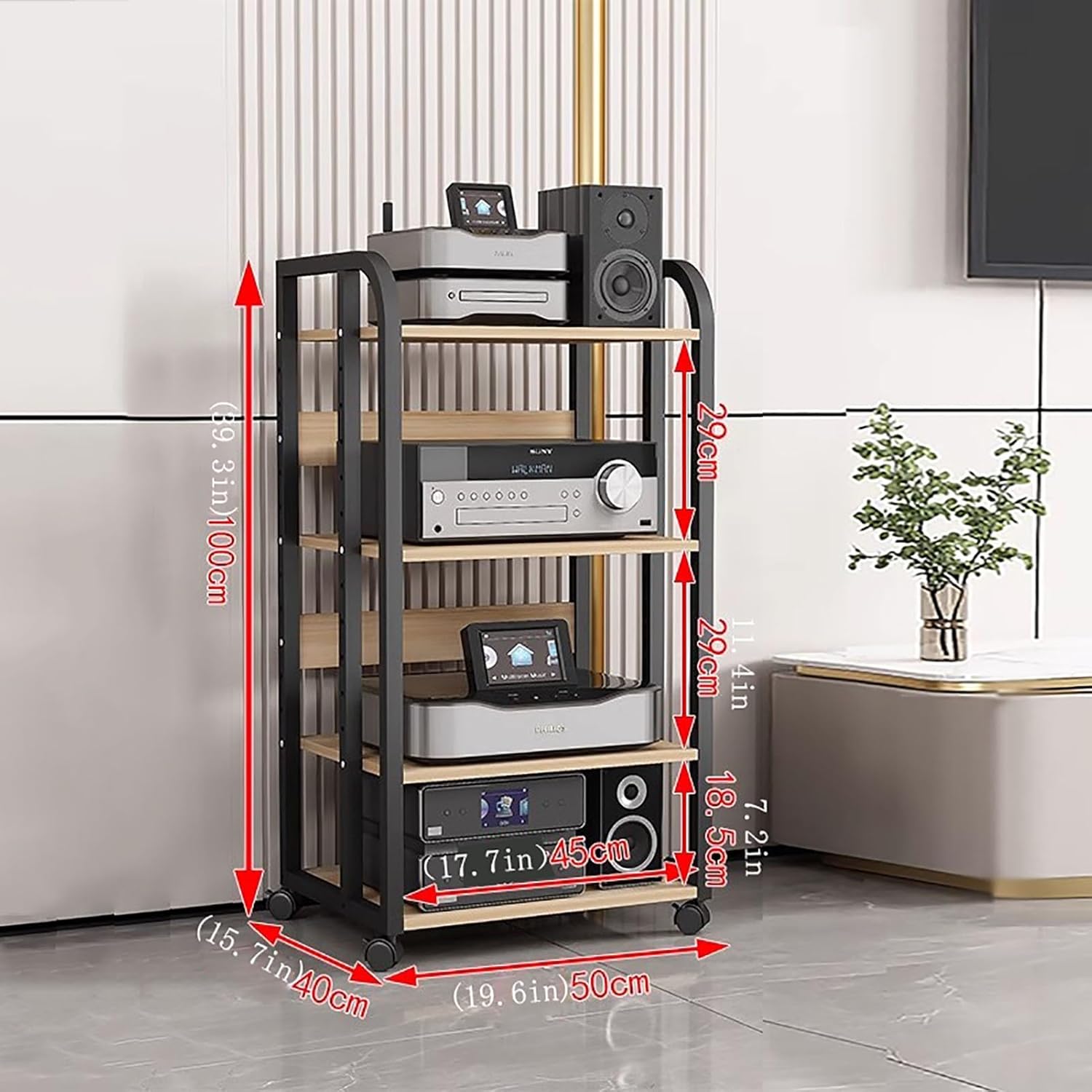 HOFSSI Modern Movable 5-Tier Audio Vedio-Media Stand Corner Shelf