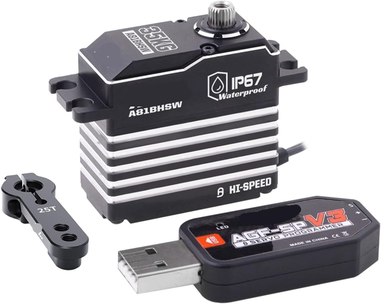 A81BHSW A81BHPW High Speed ​​High Torque 35KG 23KG Programmable Waterproof Brushless Steering Servo Suitable for 1/8(A81BHSW 35kg Set1)