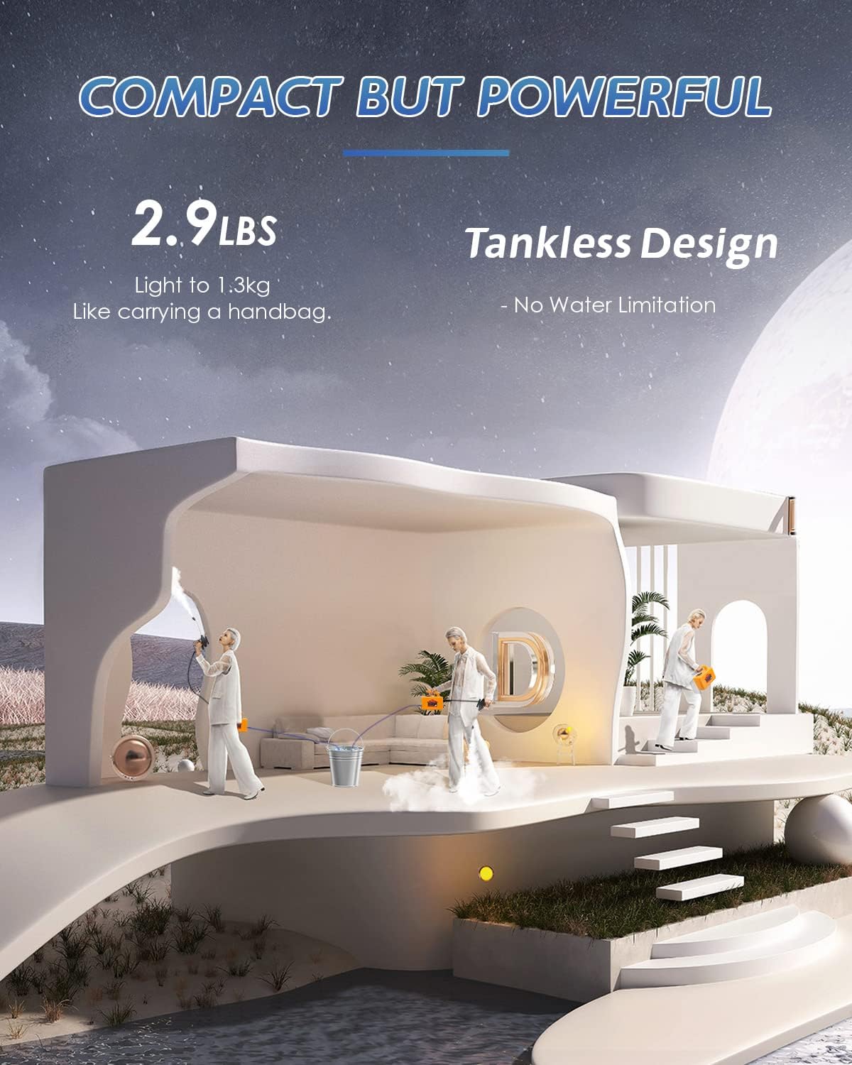 Hapyvergo Pressure Steam Cleaner with Extra Brush Head (2 Nylon Brush, 2 Brass Brush), Yellow, 110V