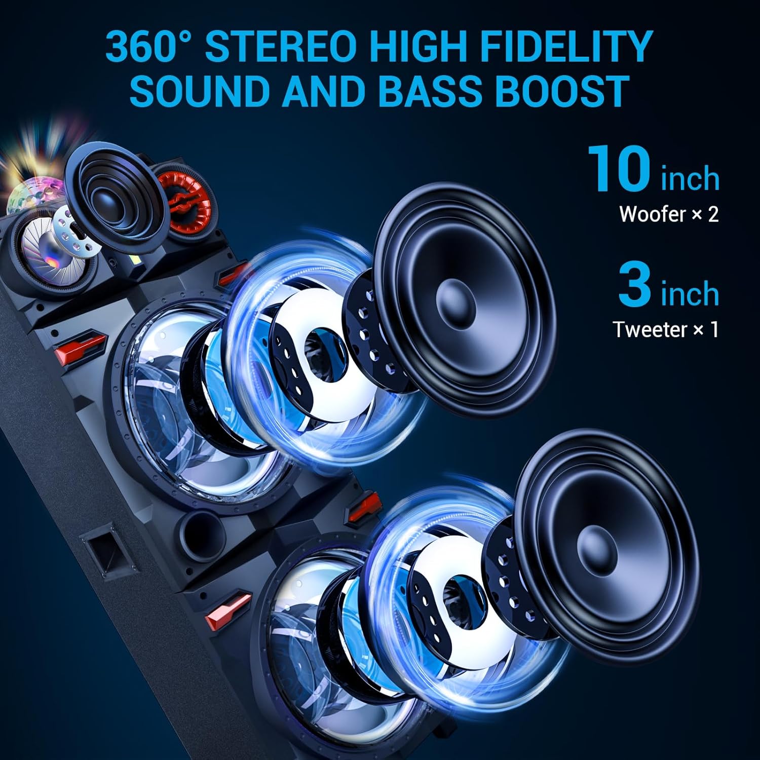 Portable Party Wireless Bluetooth Speaker with Dual 10