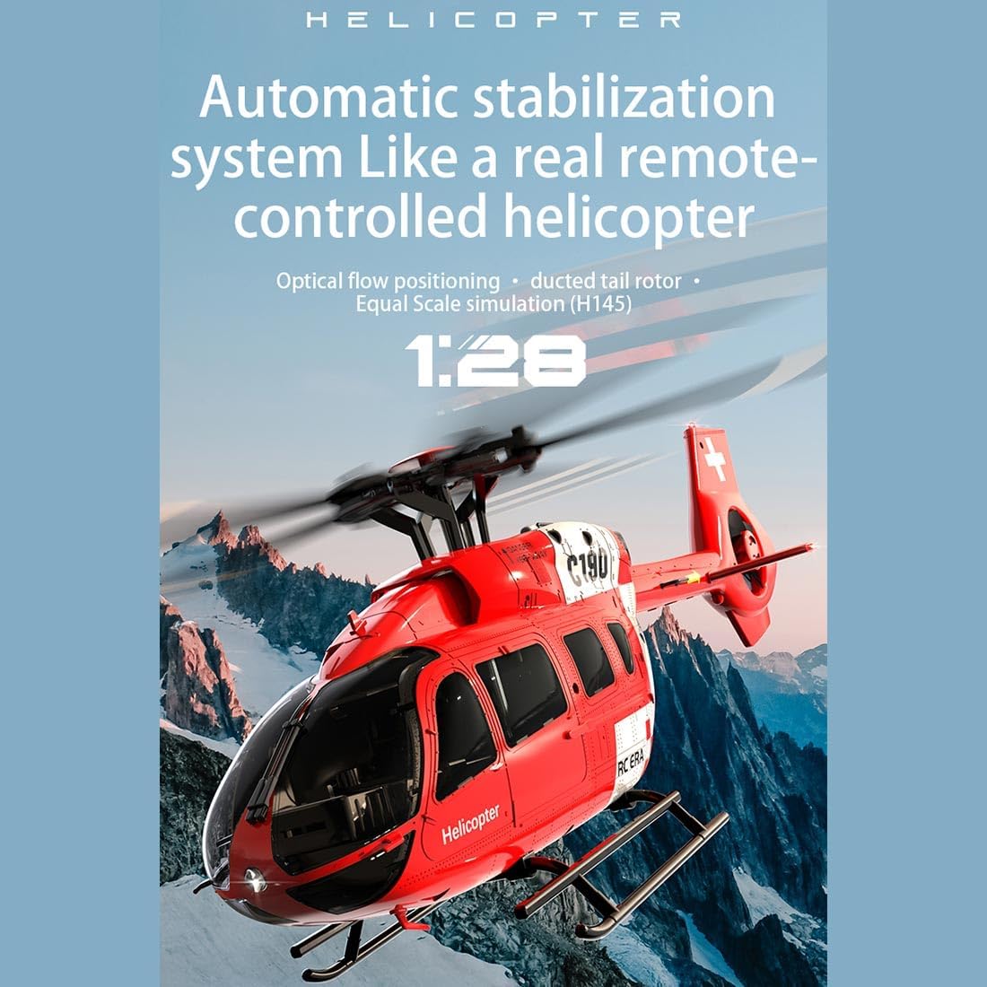 H145 C190 Remote Control Helicopter for Adults Beginners, 1:30 6CH 2.4G RTF RC Heli Single Rotor No Ailerons Maintain Altitude Hover/Optical Flow Positioning Six-axis Gyroscope (Red (2 Batteries))