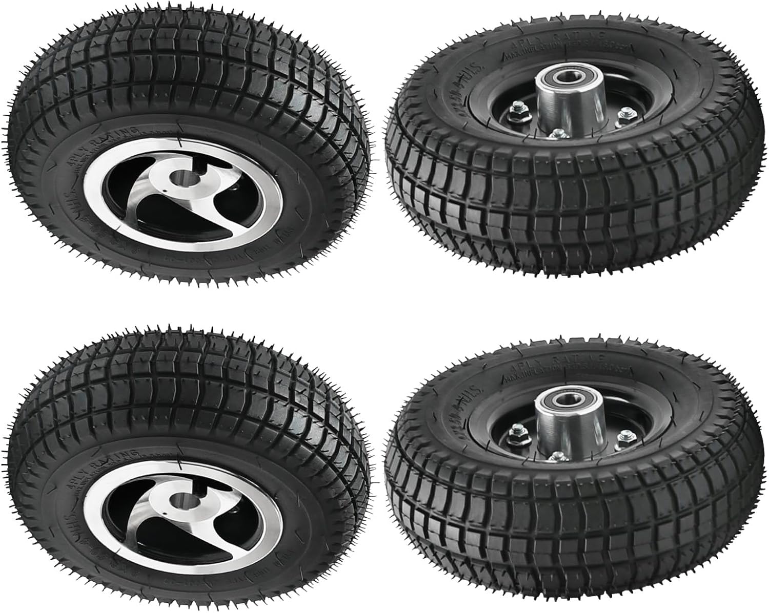 9x3.50-4 Wheel Assembly Set, Front & Rear Scooter Tires with Bearings, 4PR Tubeless Wheels for Go Kart, Mini ATV, Mobility Scooter, Electric Cart