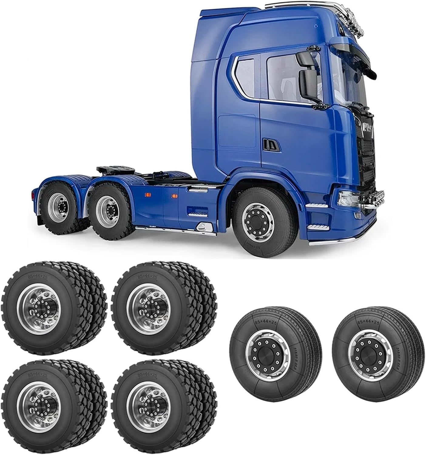 For Tamiya 1/14 6x6 Wheels Rims Tires Set RC Tractor Truck Trailer Cargo Engineering Long Vehicle Parts Models