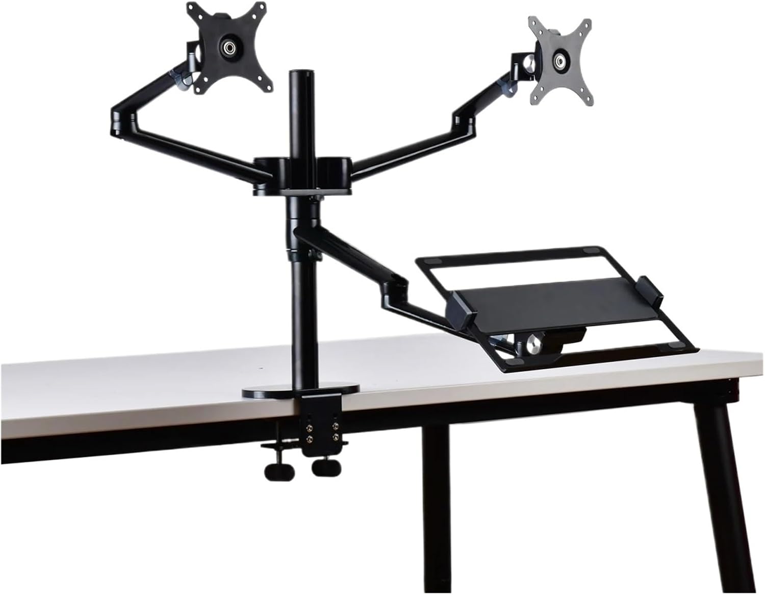 OL-10T Aluminum Height Adjustment Desk Dual 17-32 Inch Monitor Stand + 12-17 Inch Laptop Stand Full Motion Triple Mount Arm