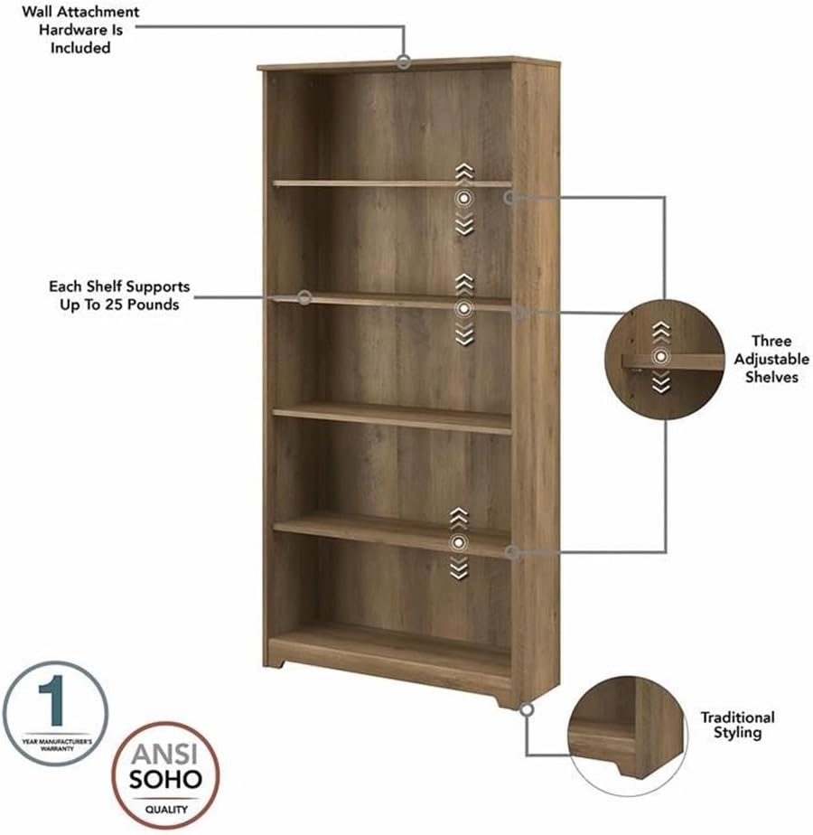Home Square 2 Piece Engineered Wood Tall Bookcase Set in Reclaimed Pine