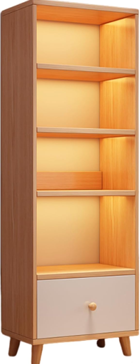 JS Ellie Open bookcases with Drawers and Shelves, Tall Wooden Floor-Standing Bookshelves, Suitable for Living Rooms, bedrooms, Studies, Balconies Wood 50 * 30 * 180cm