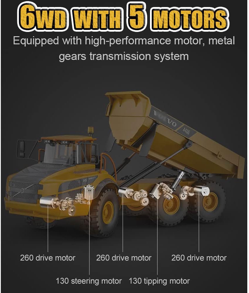 1/20 Large 23IN Electric Remote Control Dump Truck A40G, 2.4G Simulated Acoustic-Optical RC Engineering Vehicle Model Transport Vehicle, 6-Wheel Lifting Bucket Construction Truck