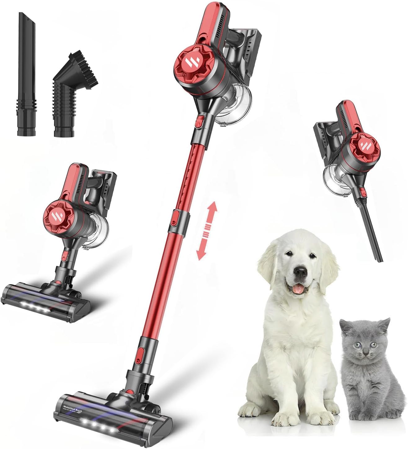 WLOTPO Cordless Vacuum Cleaners for Home with Powerful Suction,Stick Vacuum Cordless Rechargeable,Up to 35 Mins Runtime,Lightweight Hardwood Floor Vacuum for Pet Hair,Carpet(Dark Red)