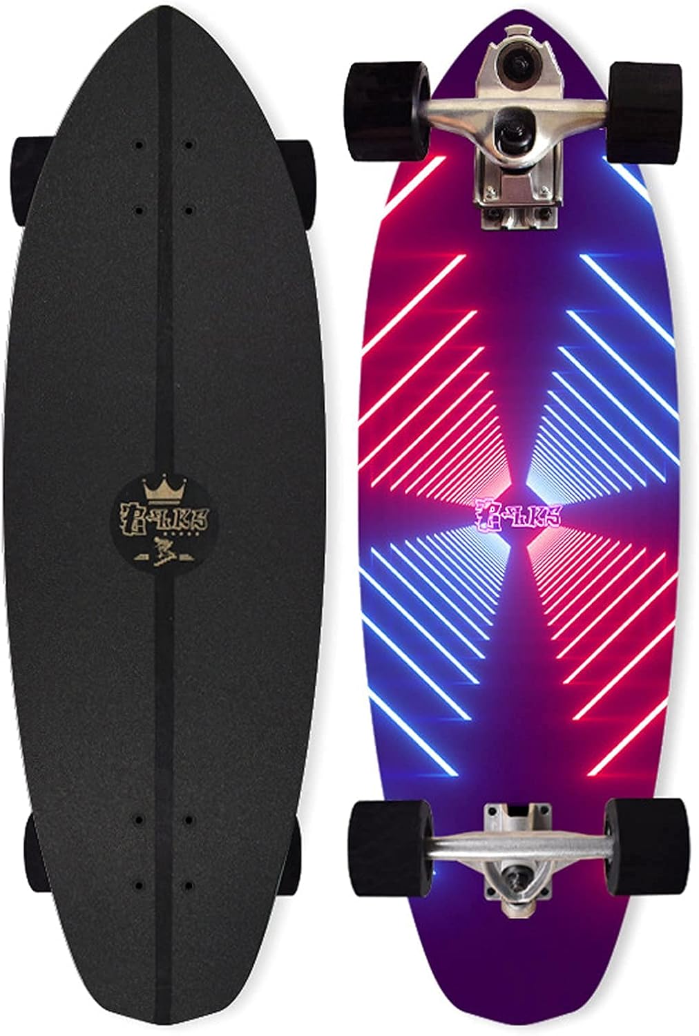 VOMI Land Surfing Skateboard Surfskate 32×10 inches Maple Complete Board P7 Truck (Bidirectional Steering Thruster + INDY) ABEC-11 Bearing for Pro Pumpping Carving Kids Teens Adults with T-Tool (B)