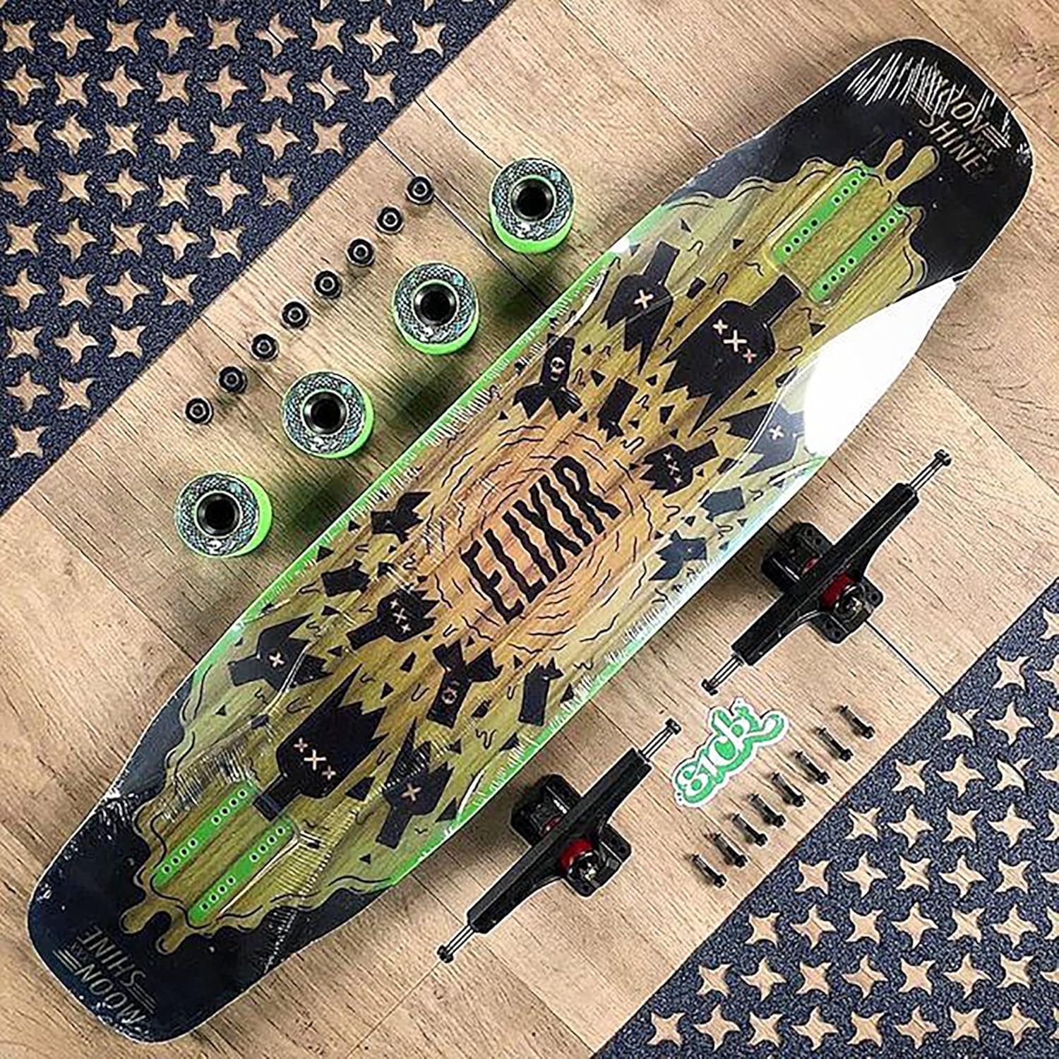Elixir Complete - Longboard Skateboard, Waterproof, Durable, Lightweight, by Moonshine Manufacturing (Complete with Trucks & Wheels)
