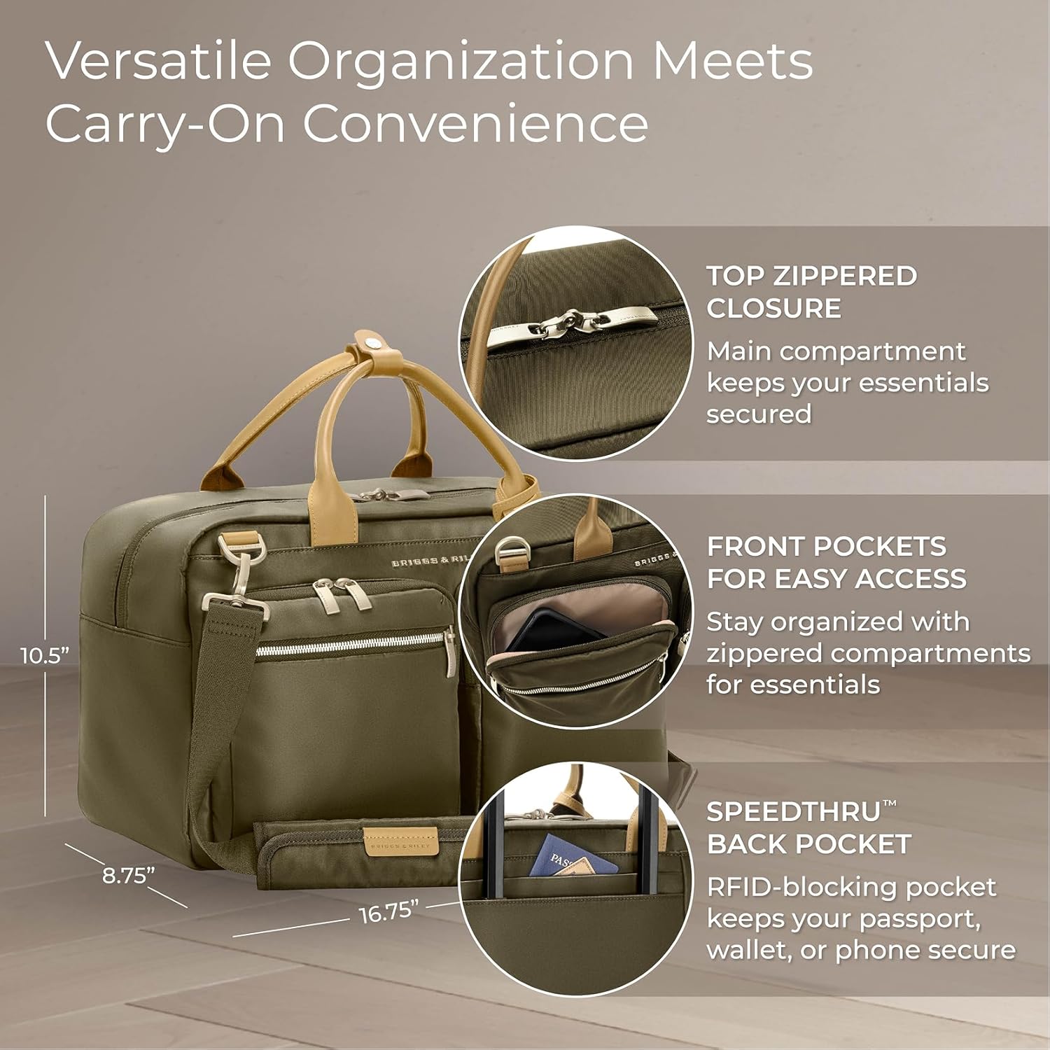 Briggs & Riley Multi-Pocket Cabin Bag - Softside Bag, Two Slip Pockets, Fits up to 15