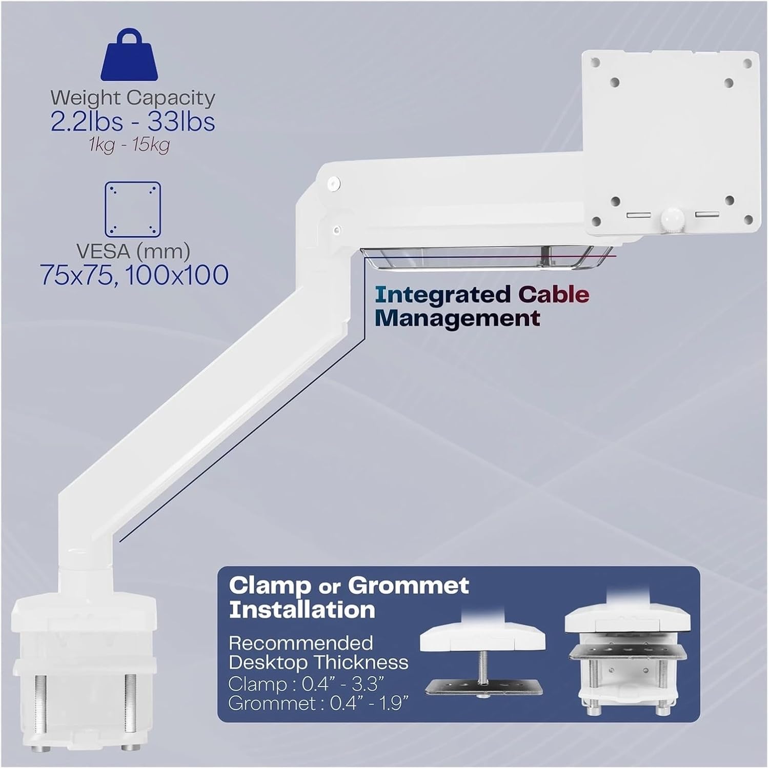 White Single Pneumatic Convenient Desktop Stand, Suitable for 49 inches