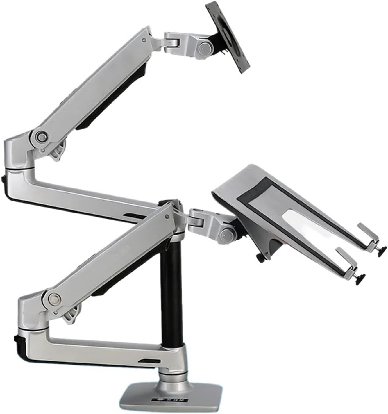 Desktop full-motion 17-32-inch monitor stand + 10-17-inch laptop stand with mechanical spring arms and a maximum load-bearing capacity of 10 kg(Silver 17cm pole)