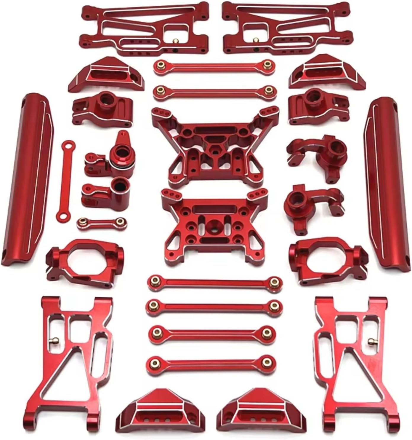 Compatible with MJX 1/10 10208 RC Car Upgrade Parts Metal Front Rear for Swing Arm Steering Cup Hub Carrier Link Rod Shock Tower Set RC Parts(Red)