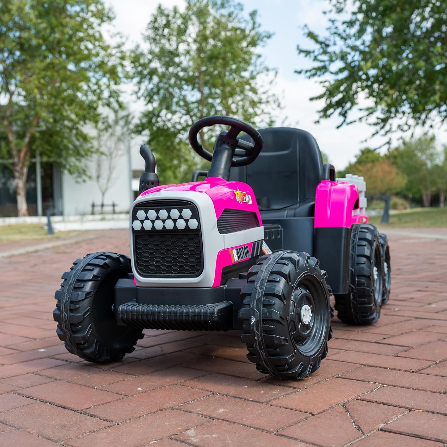 24V Battery Powered Ride On Car with Trailer, 400W High Power 6-Wheel Tractor, Parent Remote, Bluetooth Audio, Soft Start, Outdoor Gift for Kids, Hot Pink