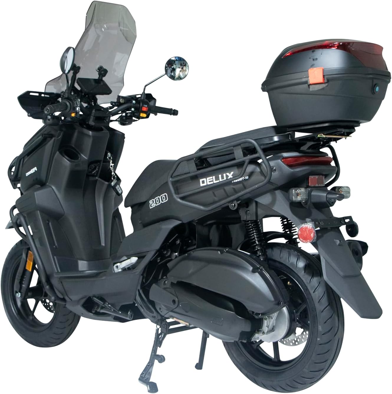 HHH Tank Supreme 200cc Motorcycle with Windshield Big Wheels EFI Scooter Street Bike Tank 200 Moped Fully Automatic with Matching Rear Trunk